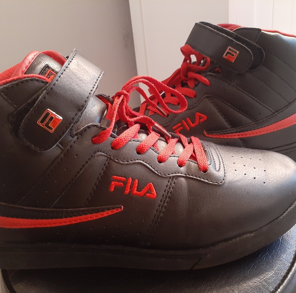 Black and Red Fila High Tops